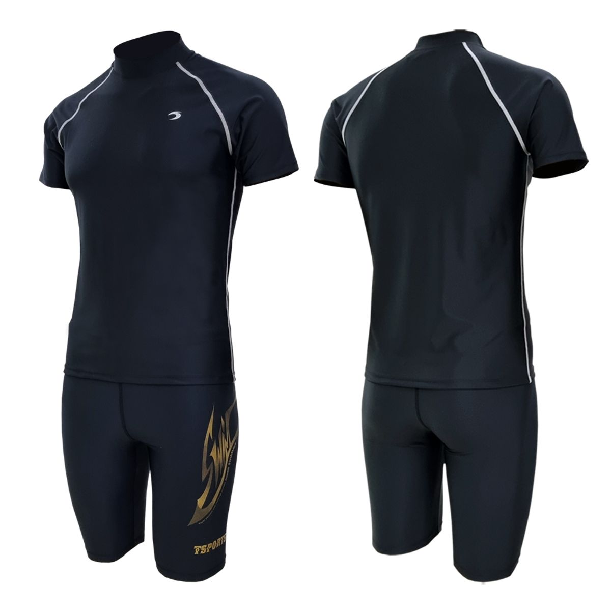 티에스스포츠(TS SPORTS) 남성 수영복 5부 반바지 반팔 래쉬가드 세트 M23041+1934
