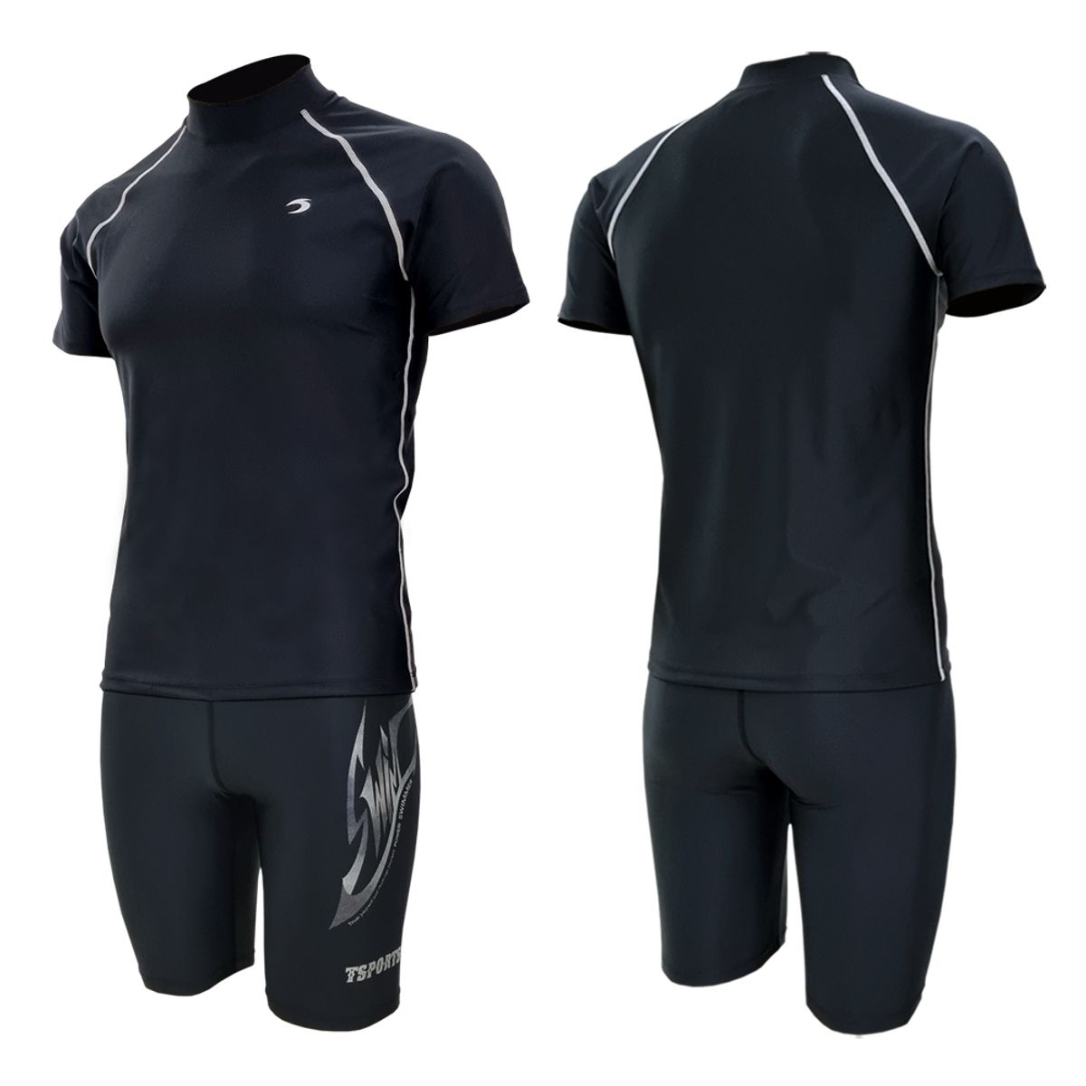 티에스스포츠(TS SPORTS) 남성 수영복 5부 반바지 반팔 래쉬가드 세트 M23041+1933