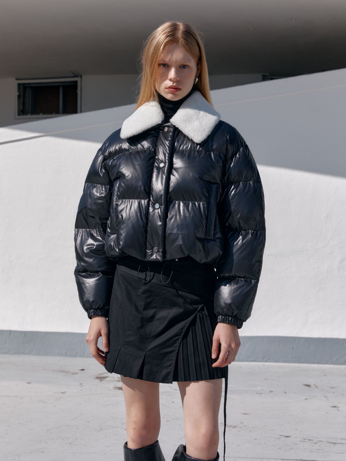 뮤제(MUSEE) PARC Down Lambs Wool Collar Puffer Jacket_Black