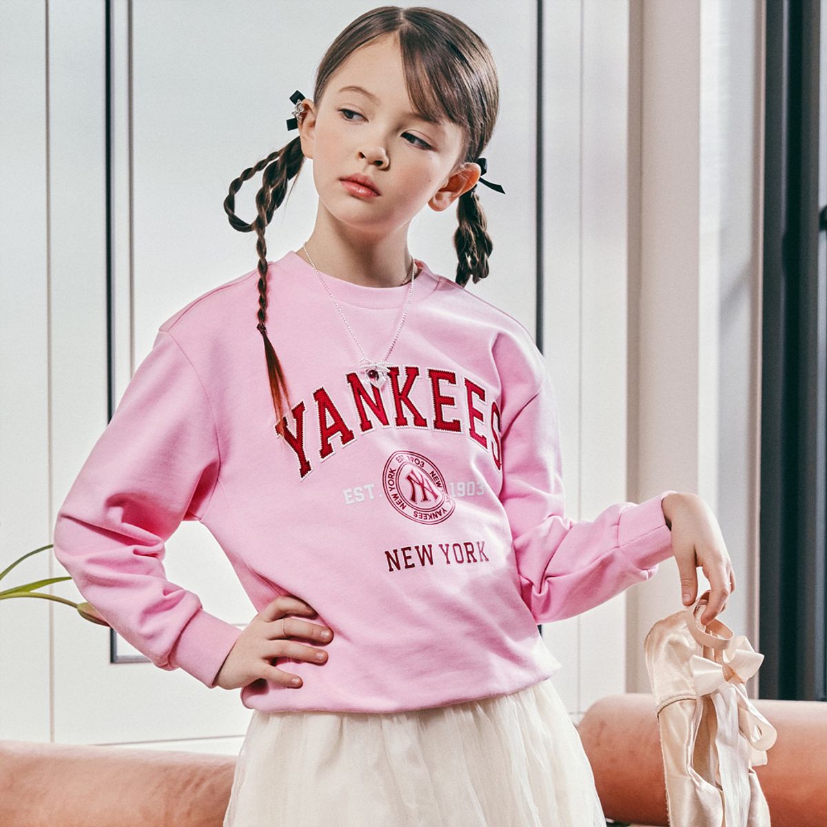 엠엘비 키즈(MLB KIDS) 바시티 맨투맨 NY (Ptn.Pink)