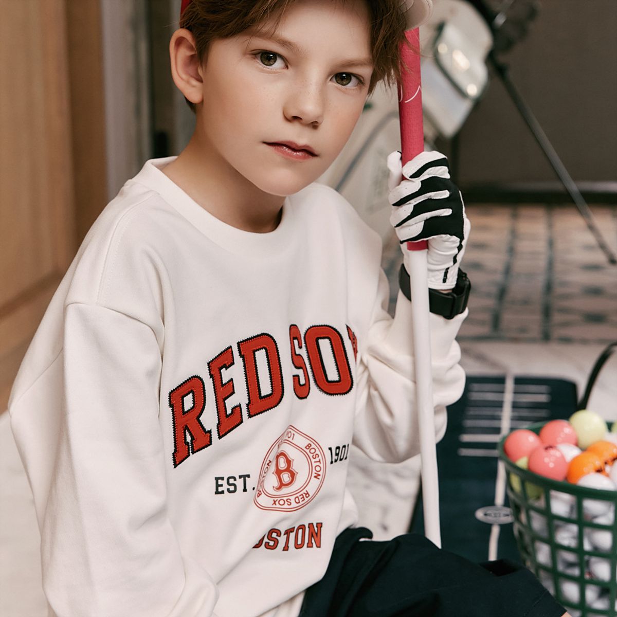 엠엘비 키즈(MLB KIDS) 바시티 맨투맨 BOS (Ivory)