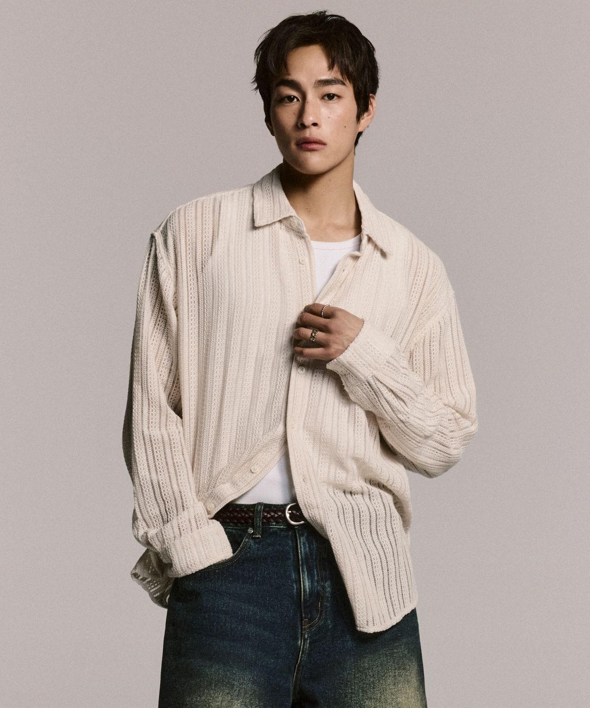 무신사 스탠다드(MUSINSA STANDARD) 릴렉스드 크로셰 셔츠 [아이보리]