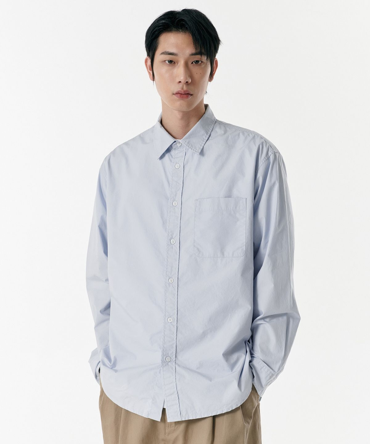 무신사 스탠다드(MUSINSA STANDARD) 릴렉스드 워시드 포플린 셔츠 [스카이 블루]
