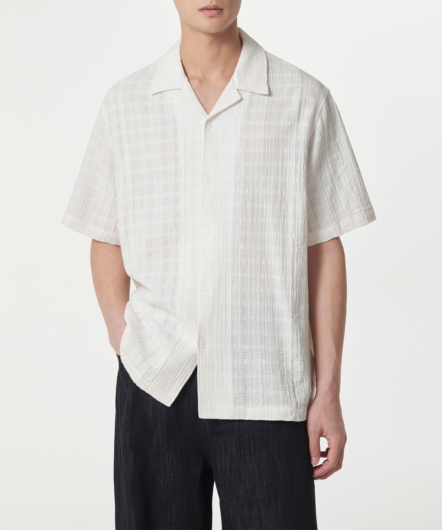 ★MUSINSA STANDARD★ Plaid Texture Open Collar Short Sleeve MUSINSA | MUSINSA STANDARD Plaid Texture Open Collar Short