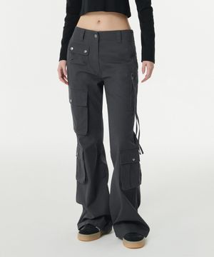 우먼즈 세미 부츠 컷 유틸리티 카고 팬츠 [다크 그레이]