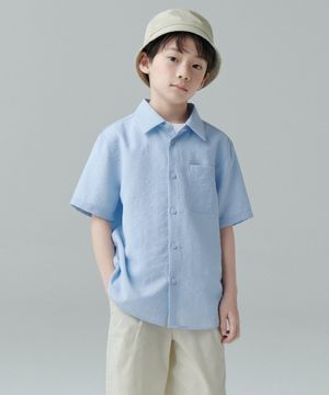 릴렉스드 린넨 라이크 반소매 셔츠 [스카이 블루]