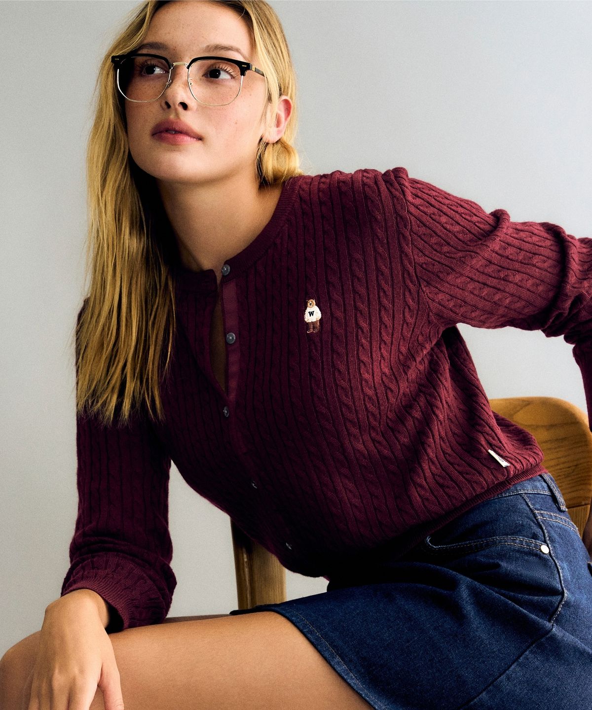 후아유(WHO.A.U) Steve High Gauge Wool Cable Cardigan / WHCKG4912F