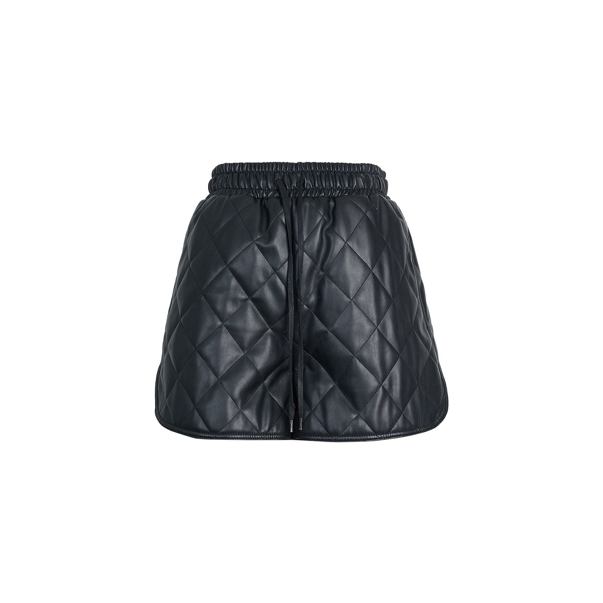 드레(DRAE) FAUX LEATHER SHELL-QUILTED SHORTS_BLACK
