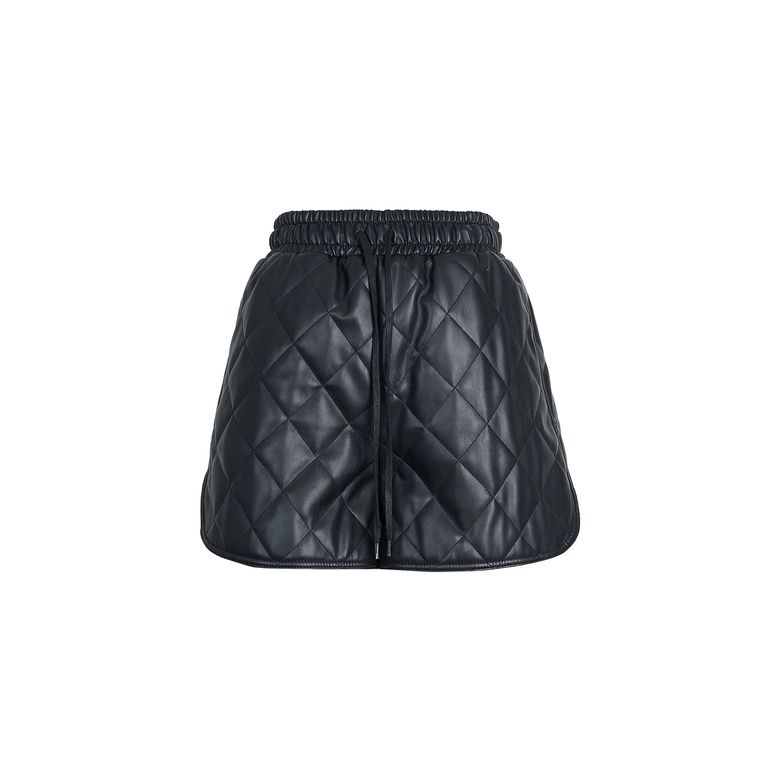 FAUX LEATHER SHELL-QUILTED SHORTS_BLACK
