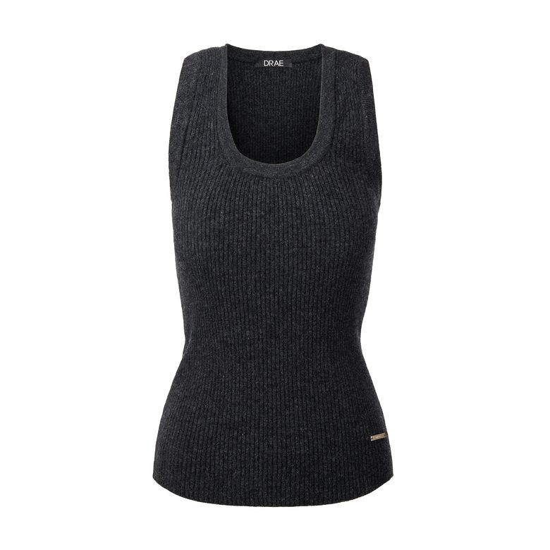 RACOON U NECK SLEEVELESS KNIT_CHARCOAL