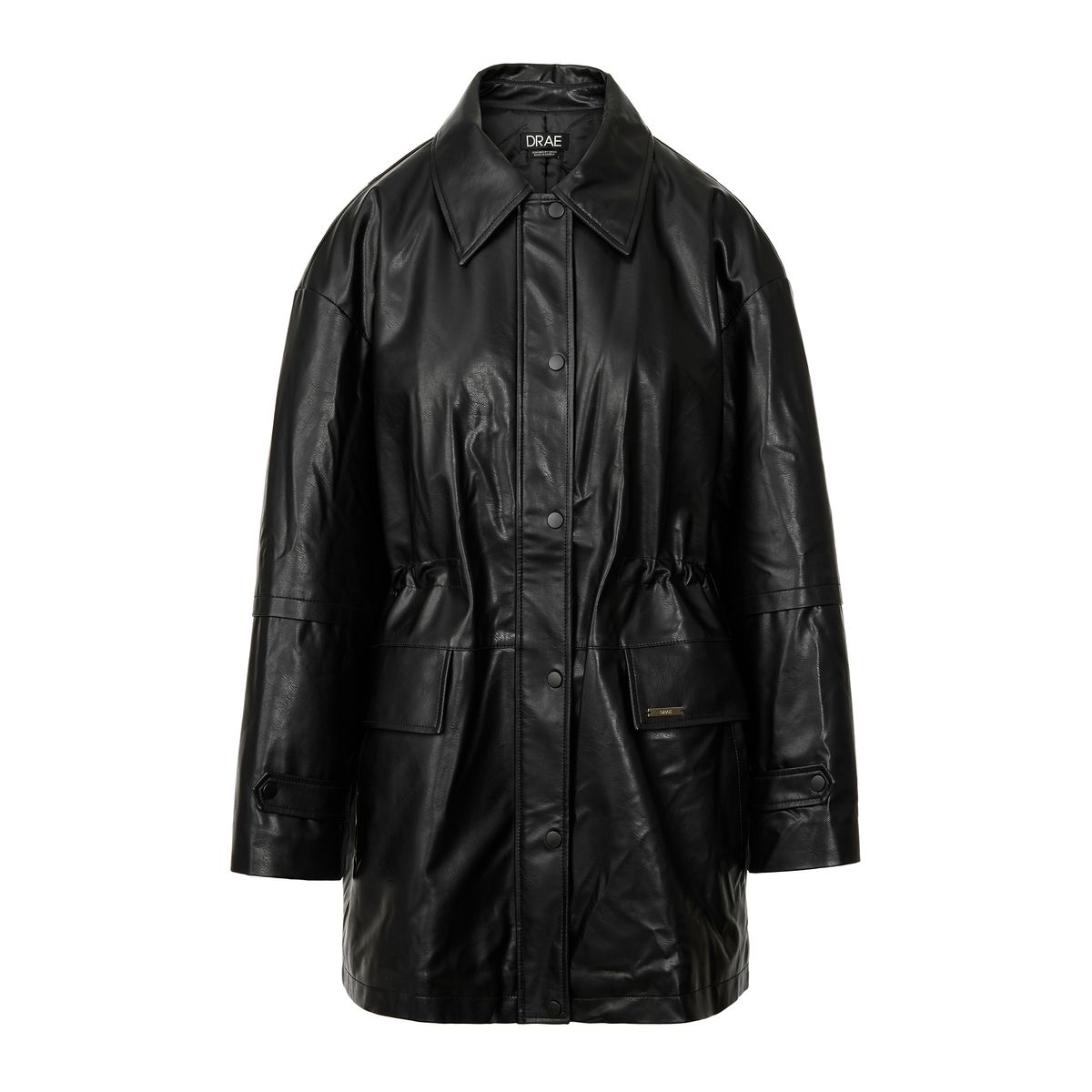 드레(DRAE) STRING LEATHER HALF COAT_BLACK