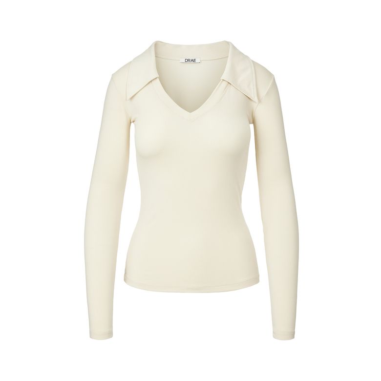 V-NECK WING COLLAR TSHIRT_CREAM