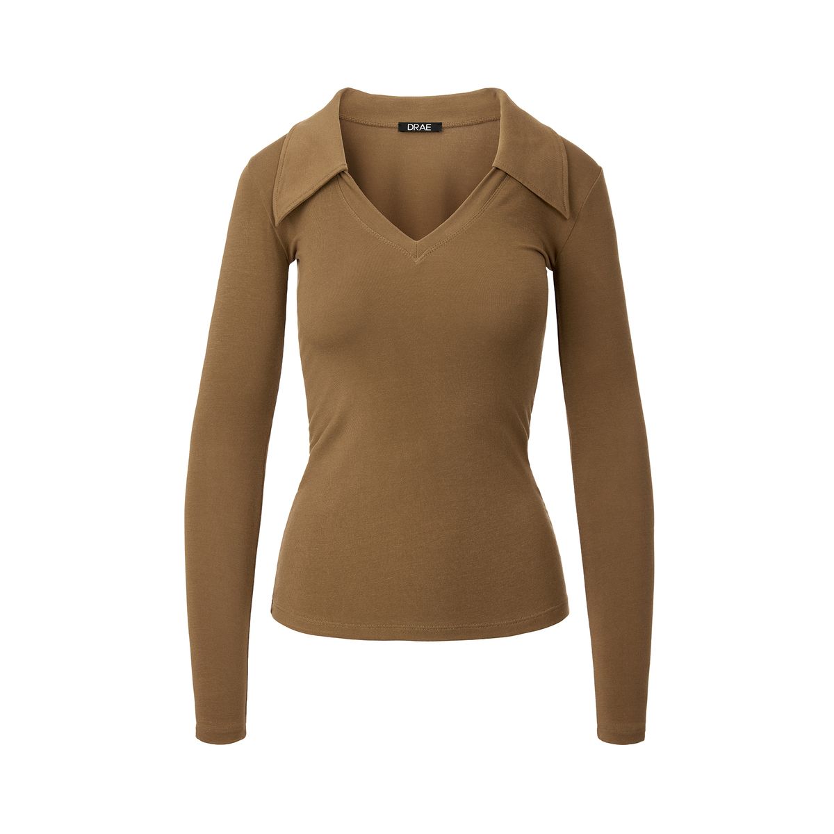 드레(DRAE) V-NECK WING COLLAR TSHIRT_BROWN