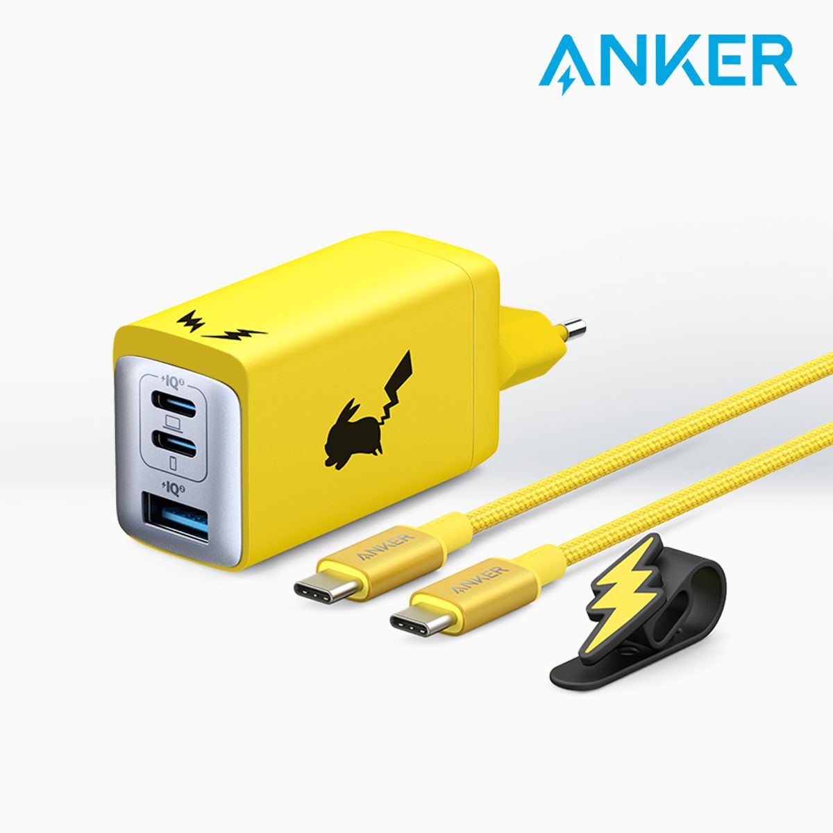 앤커(ANKER) 포켓몬 에디션 65W 3포트 USB C타입 고속충전기 피카츄 아이폰15 갤럭시 완벽 호환