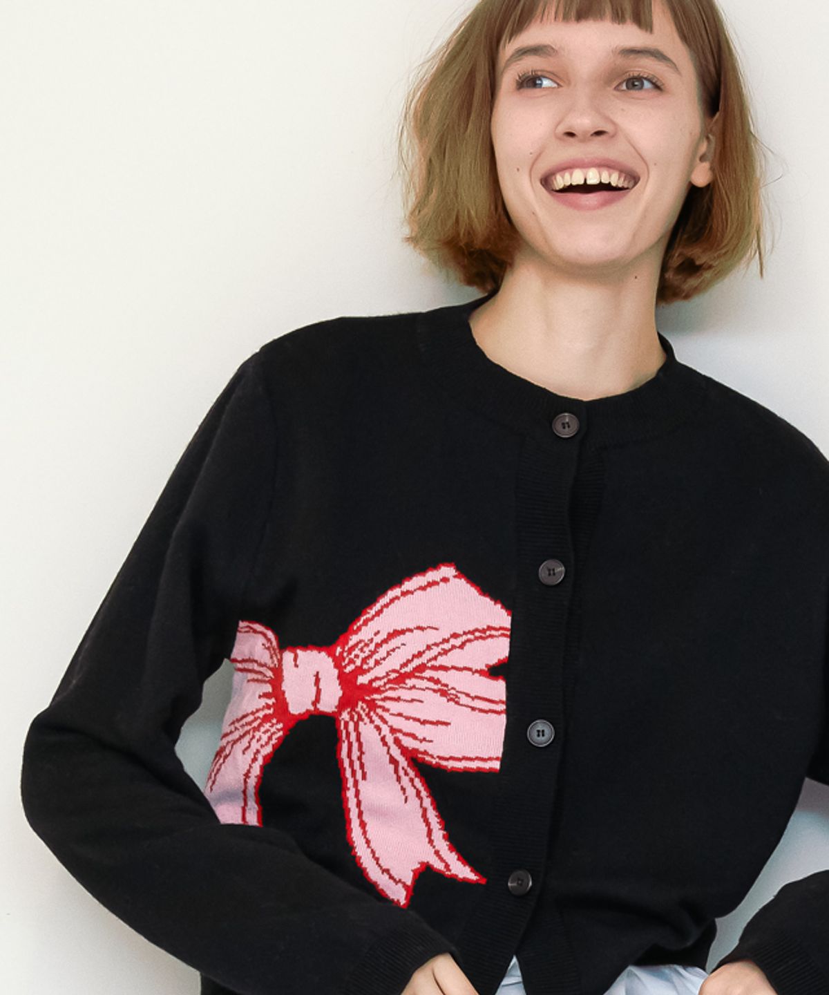 론론(RONRON) BIG RIBBON KNIT CARDIGAN BLACK