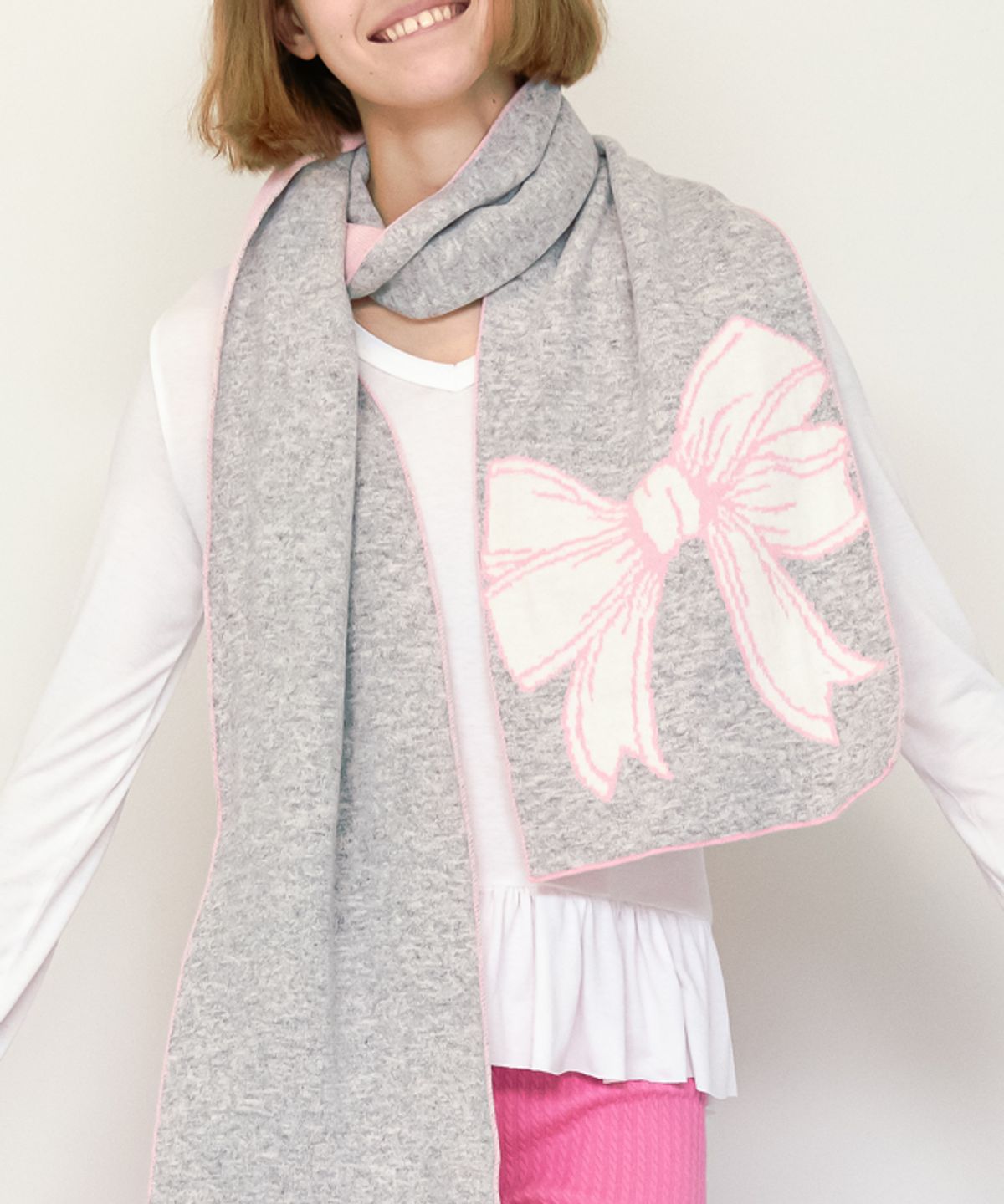 론론(RONRON) BIG RIBBON MUFFLER LIGHT GREY