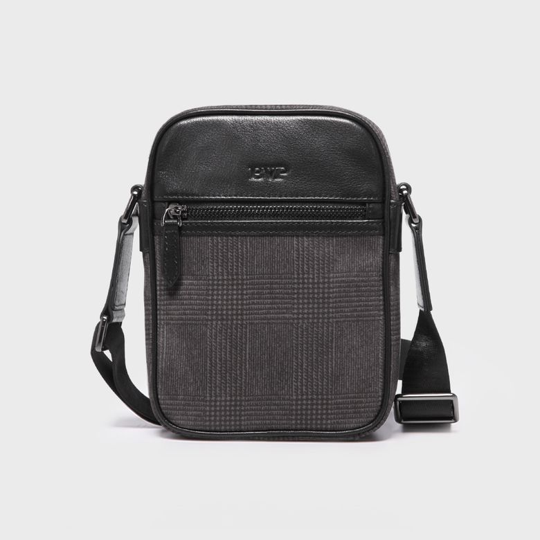 글렌 체크 디자인 천연소가죽 크로스백 X8008