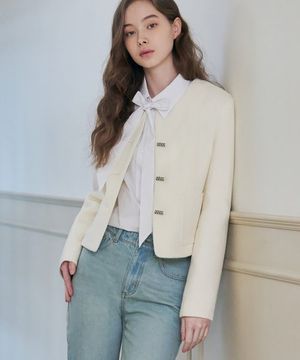 버튼 트위드 자켓 [IVORY]