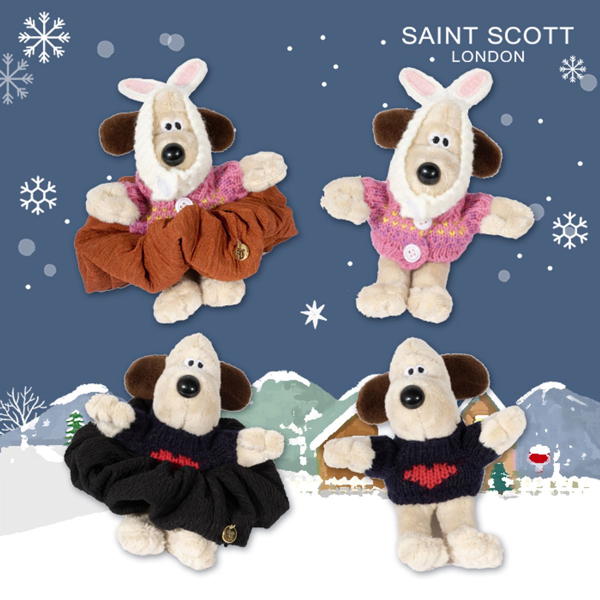 세인트스코트런던(ST.SCOTT LONDON) STJ-KR006SET  몽실몽실 멍멍이 뜨게 2종 세트+곱창밴드