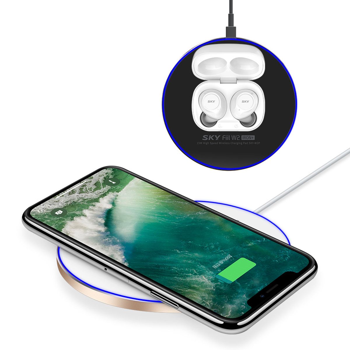 스카이(SKY) 메탈 LED 15W 고속 무선충전기 [케이블 포함] W2P