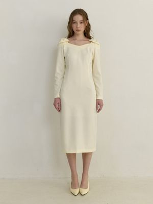 semi off shoulder ribbon dress - ivory