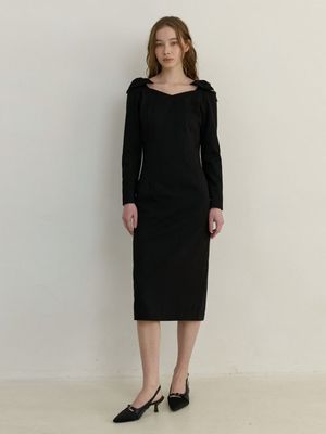 semi off shoulder ribbon dress - black