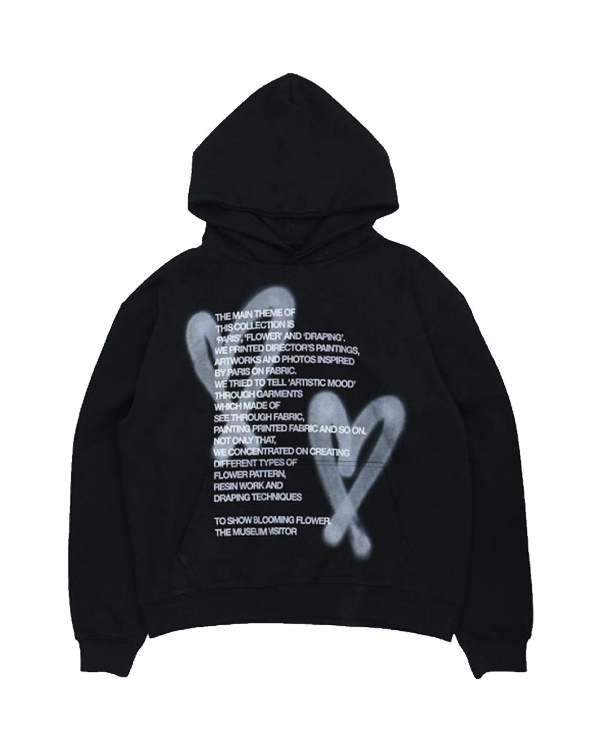 더뮤지엄비지터(THEMUSEUMVISITOR) HEART SPRAY PRINTED HOODY (BLACK)