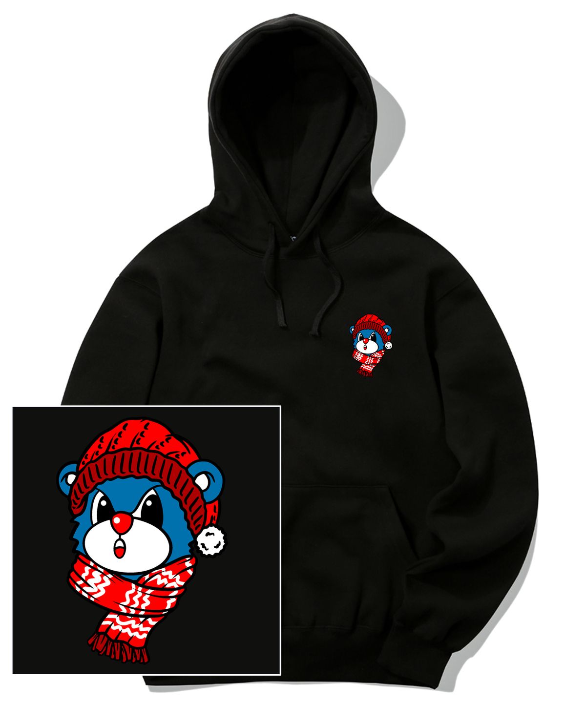 트립션(TRIPSHION) SANTA BEAR LOGO GRAPHIC 후드티 - 블랙