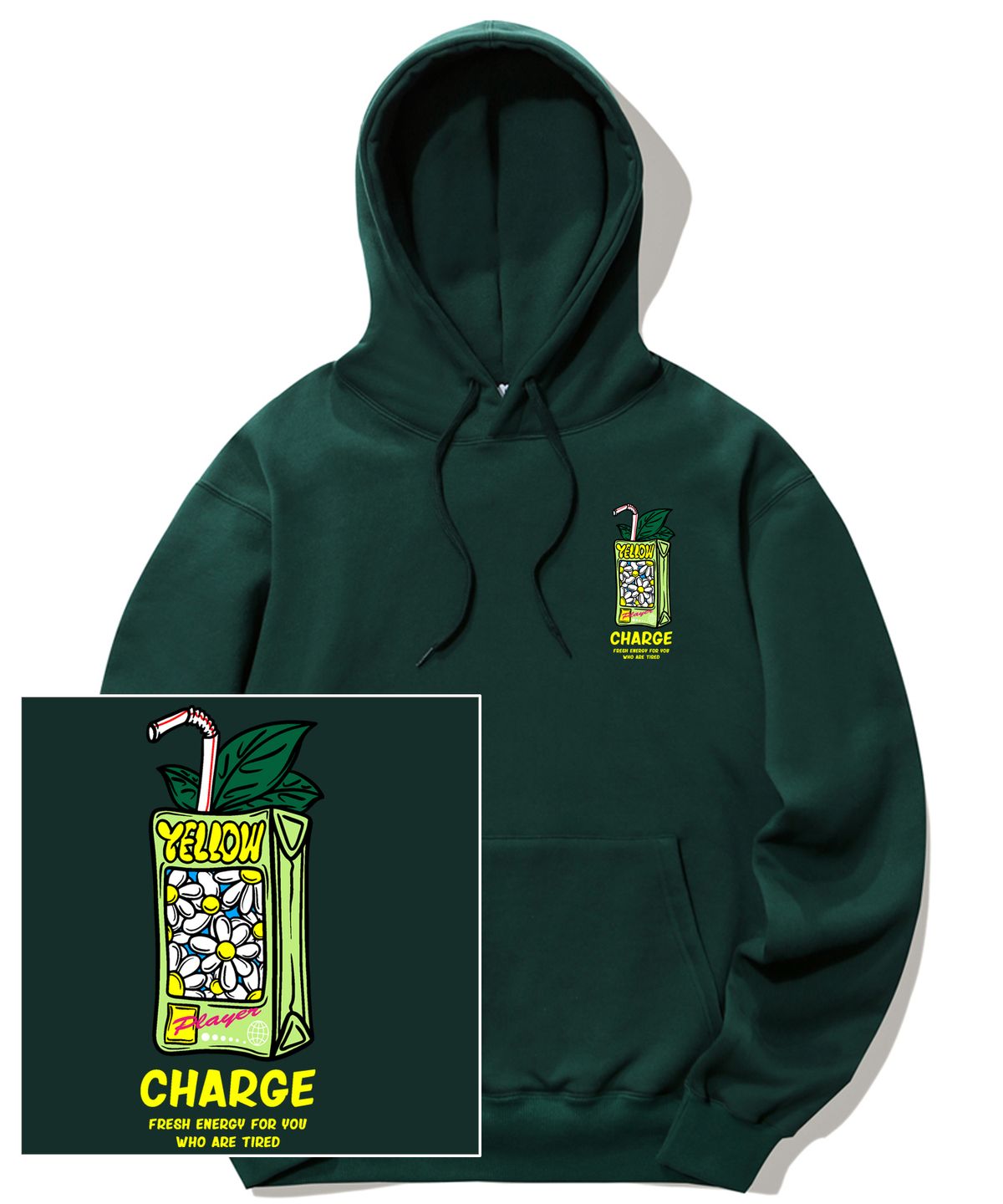 트립션(TRIPSHION) YELLOW JUICE GRAPHIC 후드티 - 그린