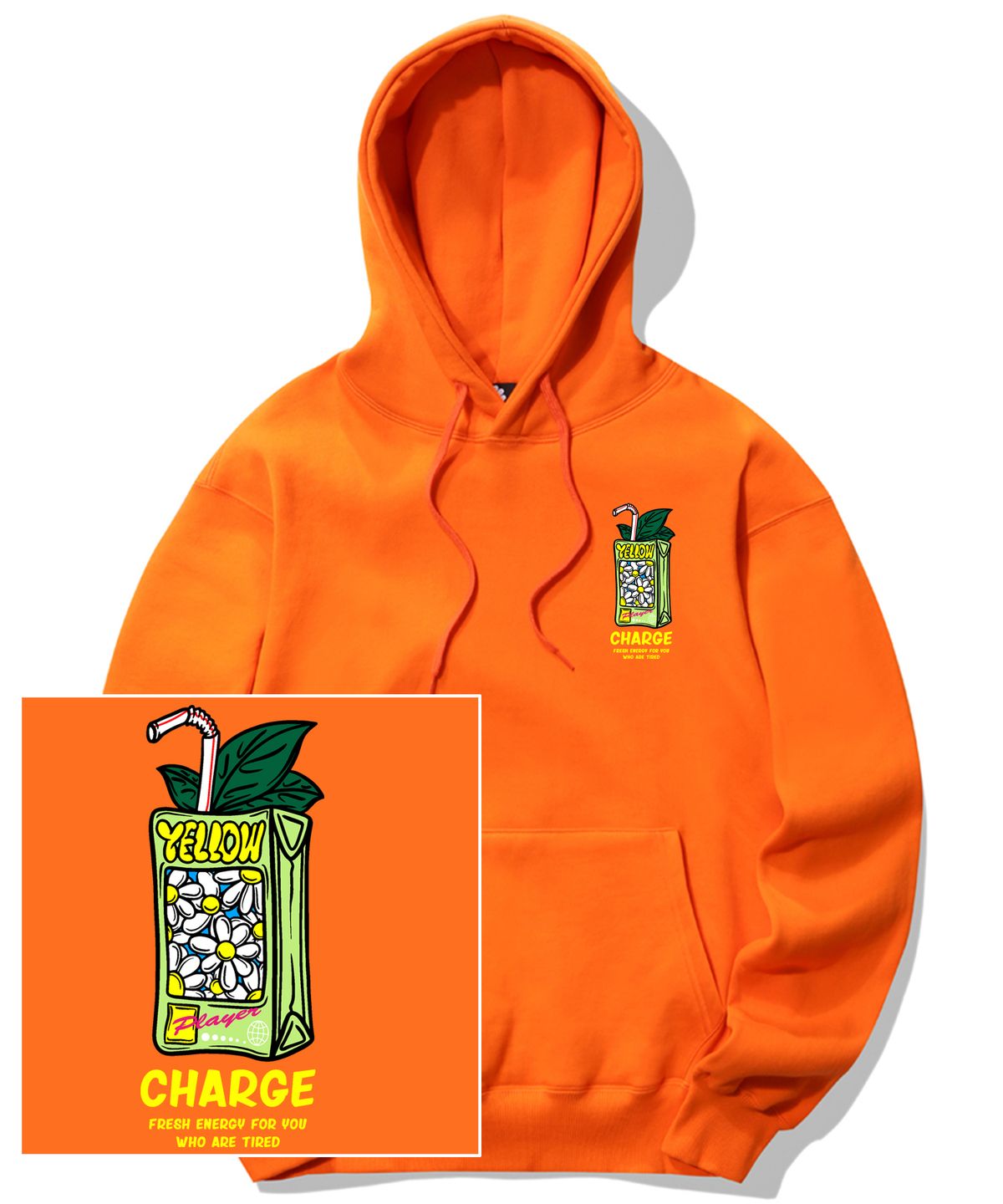 트립션(TRIPSHION) YELLOW JUICE GRAPHIC 후드티 - 오렌지