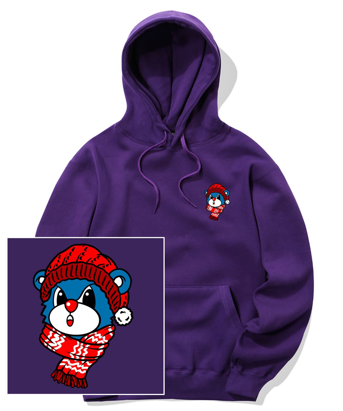 트립션(TRIPSHION) SANTA BEAR LOGO GRAPHIC 후드티 - 퍼플