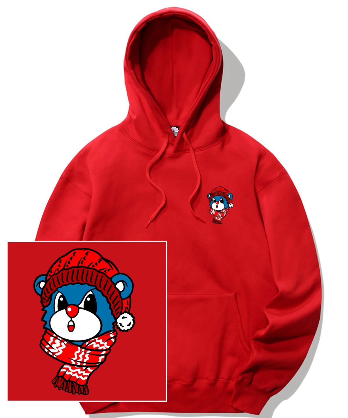 트립션(TRIPSHION) SANTA BEAR LOGO GRAPHIC 후드티 - 레드