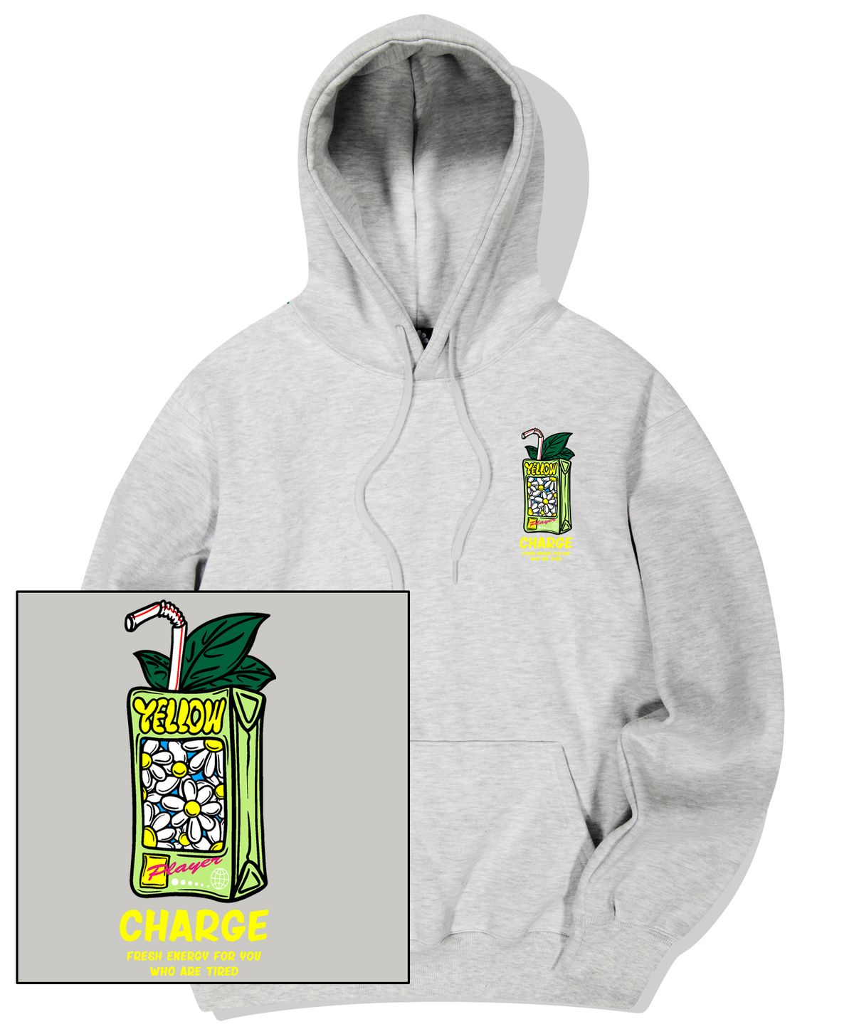 트립션(TRIPSHION) YELLOW JUICE GRAPHIC 후드티 - 화이트