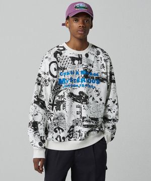 아카릿 3319 올오버프린트 오버핏 오프화이트 스웨트셔츠