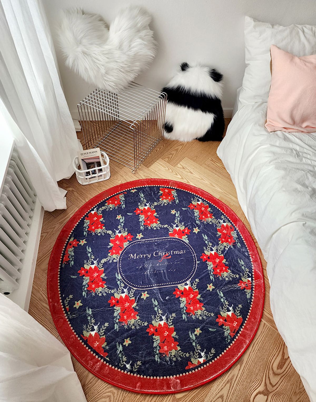 블랑쉬하우스(BLANCHE HOUSE) 네이비 메리크리스마스 리스 아트 원형 러그 100x100
