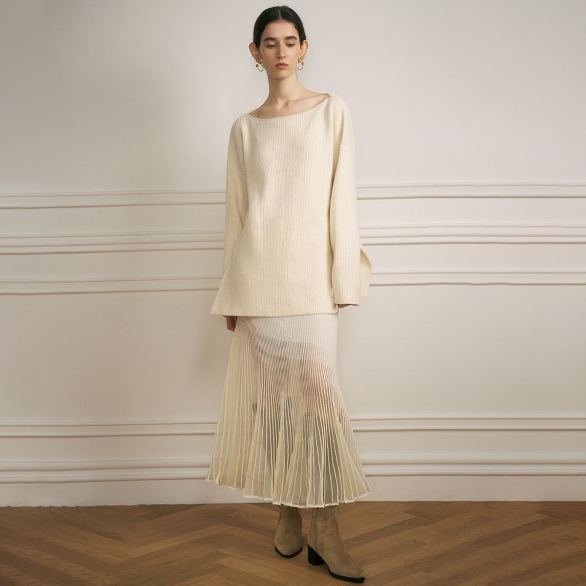 와이와이아이엠(YYIAM) YY Mesh ruffle white transparent skirt