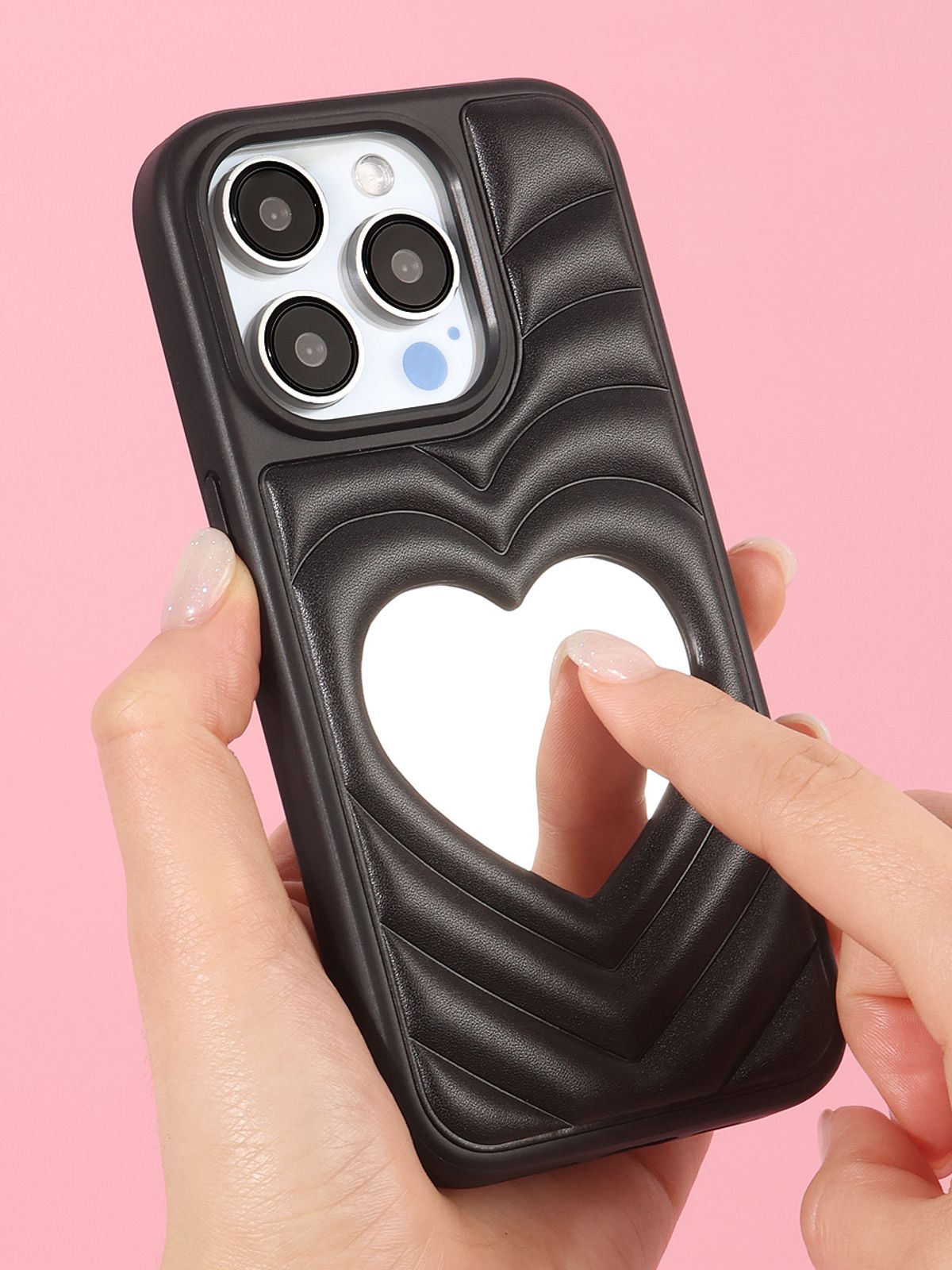 디자인스킨(DESIGNSKIN) 아이폰15프로_하트 미러 케이스