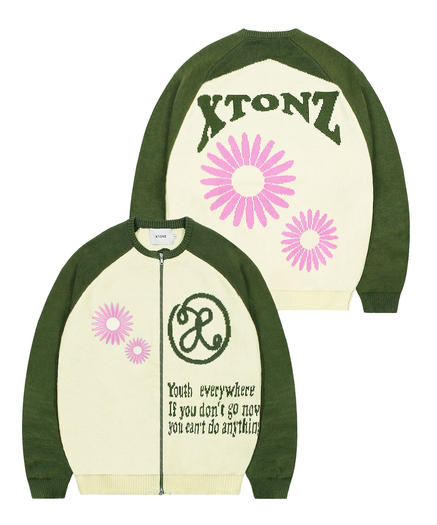 アウターその他 XTONZ XTK073 Flower Raglan Knit Zip-up KHAKI xtk073KH MUSINSA | XTONZ XTK073 Flower Raglan Knit Zip-Up (KHAKI)