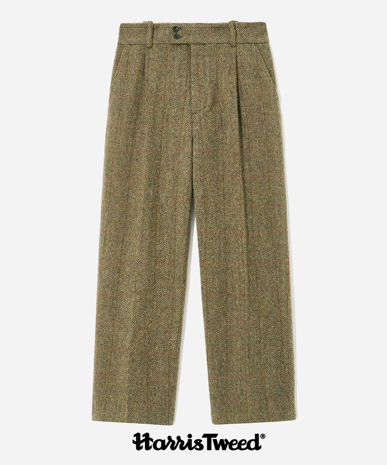 HARRIS TWEED PURE WOOL 1 TUCK SLACKS BROWN