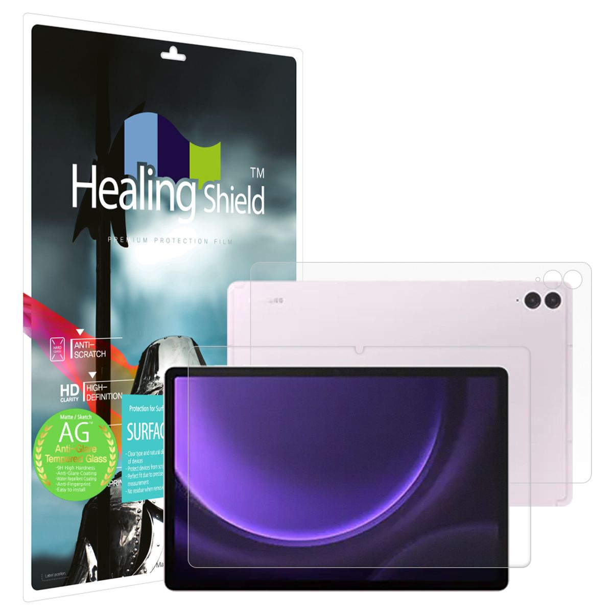 힐링쉴드(HEALINGSHIELD) 갤럭시탭S9 FE 플러스 저반사 강화유리필름1매 후면1매