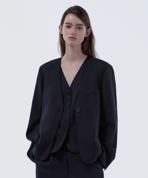 Lydia collarless suit jacket - Navy