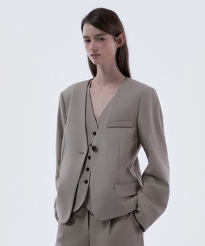 Lydia collarless suit jacket - Beige