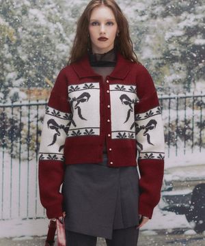 Cowichan Ribbon Crop Cardigan (DEEP RED)