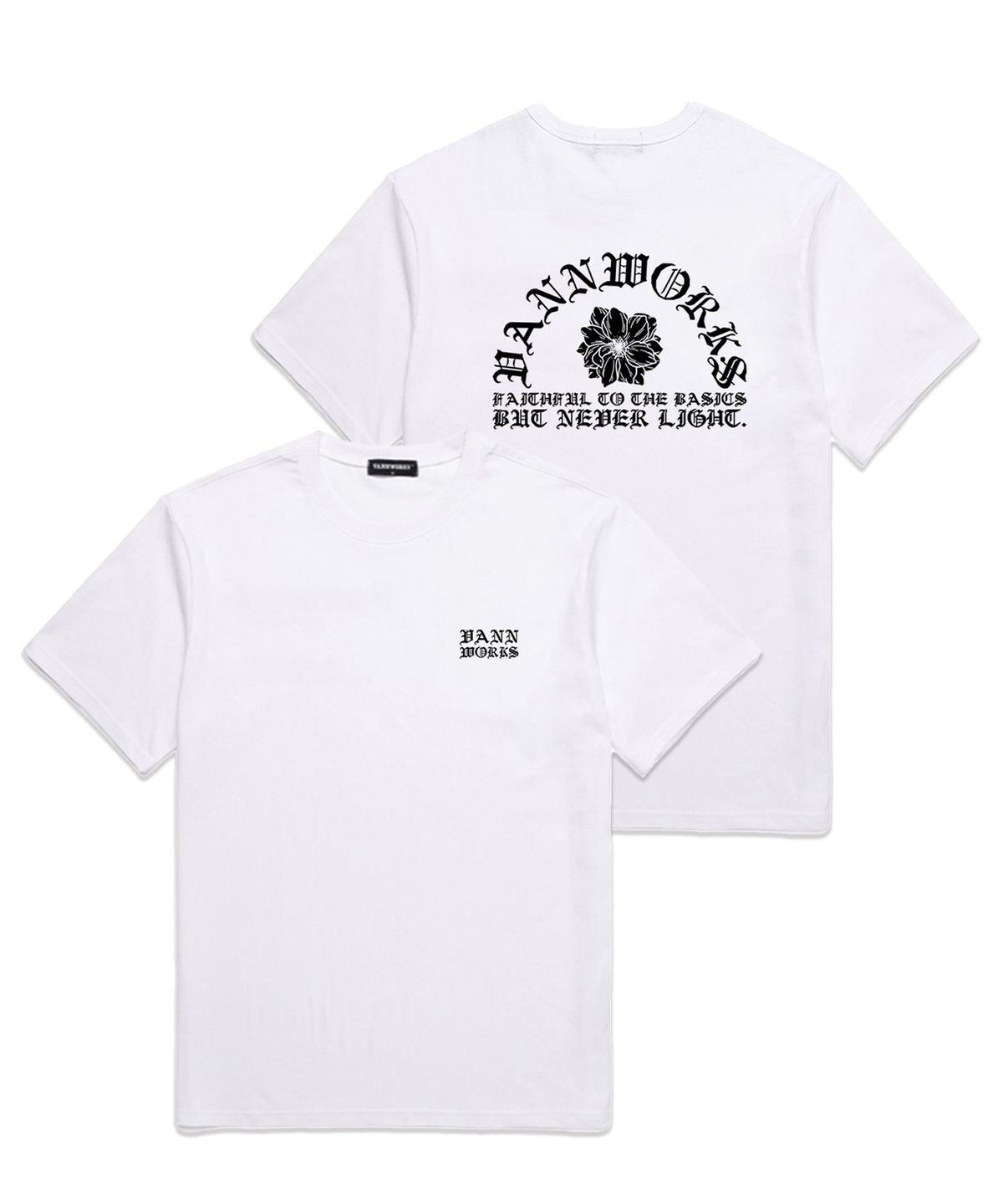 밴웍스(VANNWORKS) FLOWER ARCH 오버핏 반팔 티셔츠 (VS0051) 화이트/블랙