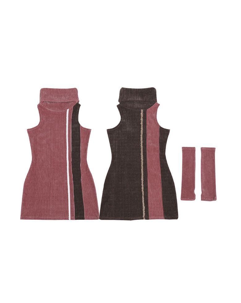 HOLIDAY TURTLENECK DRESS #PINK BROWN