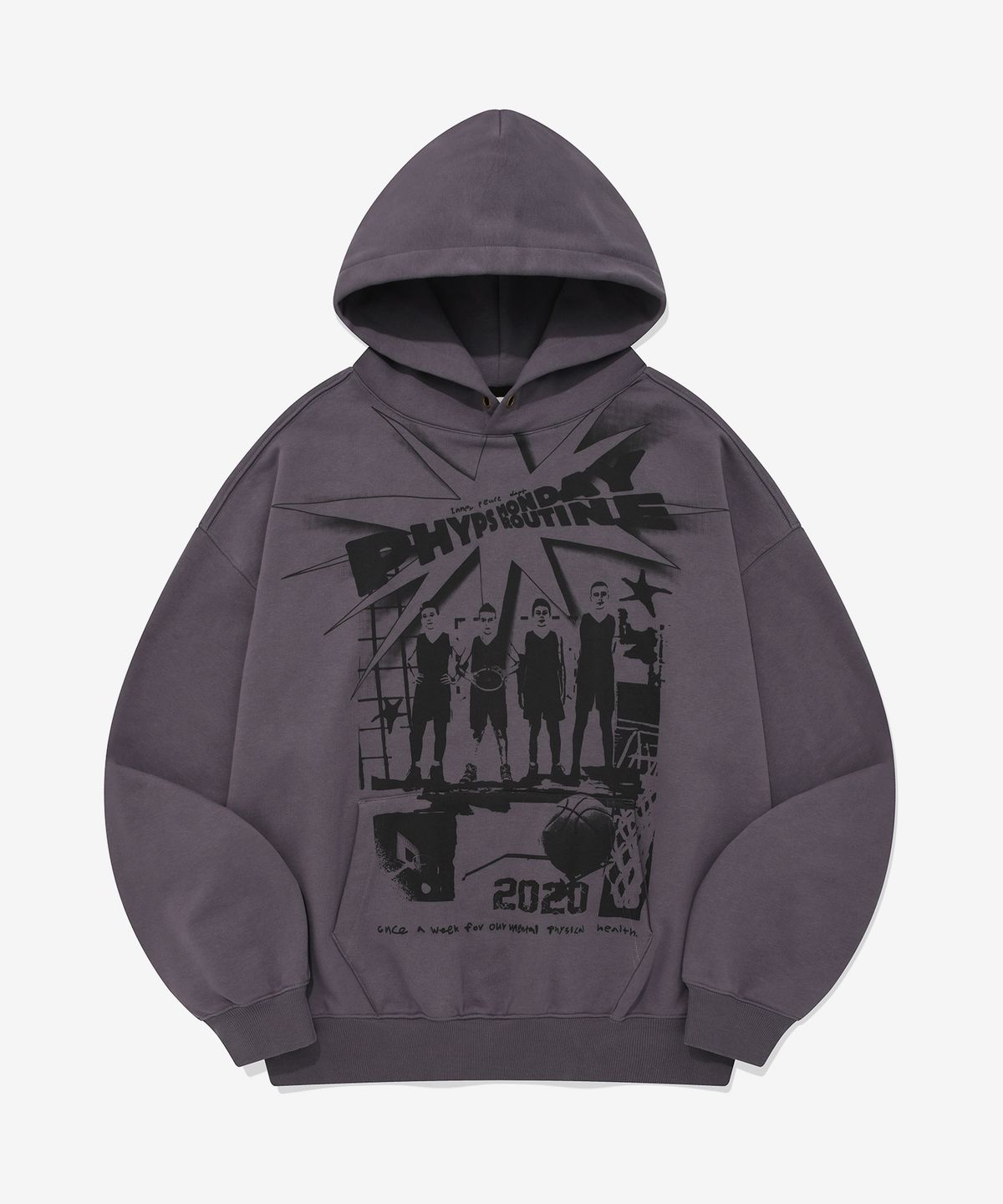 피지컬 디파트먼트(PHYSICAL DEPARTMENT) CARTOON BASKETBALL HOODIE PURPLE CHARCOAL