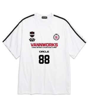 투톤 유니폼 로고 오버핏 반팔 티셔츠 (VS0055) 화이트/레드