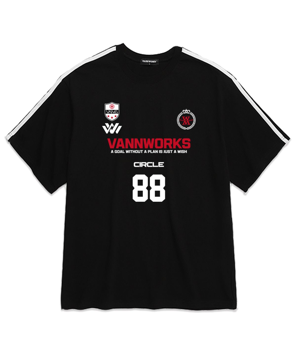 밴웍스(VANNWORKS) 투톤 유니폼 로고 오버핏 반팔 티셔츠 (VS0055) 블랙/레드