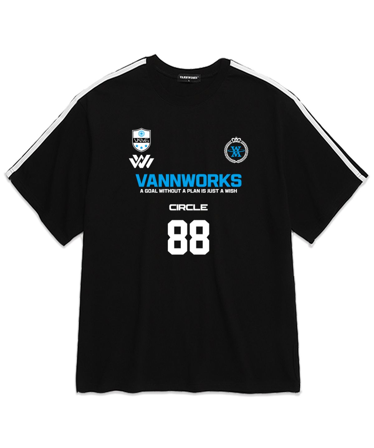 밴웍스(VANNWORKS) 투톤 유니폼 로고 오버핏 반팔 티셔츠 (VS0055) 블랙/스카이