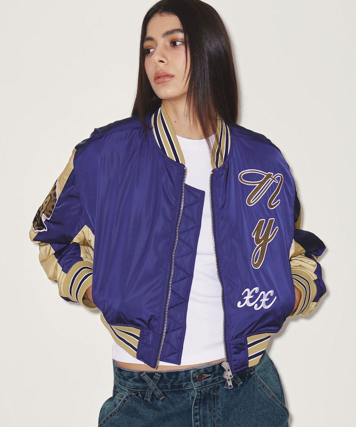 엔와이엑스엑스(NYXX) OVIS COLOR BLOCK BOMBER JACKET NAVY